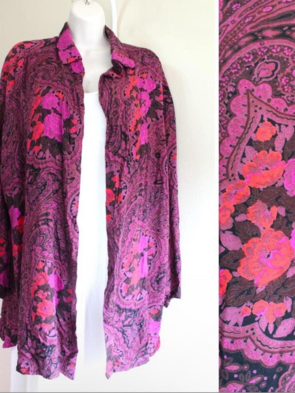 XXXL Vintage Romantic Psychedelic Paisley Rose whimsical Venusian blouse